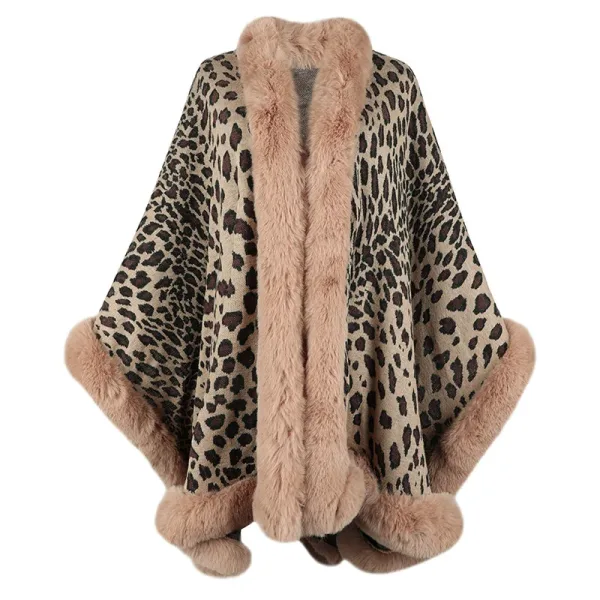 poncho femme col en fourrure vintage