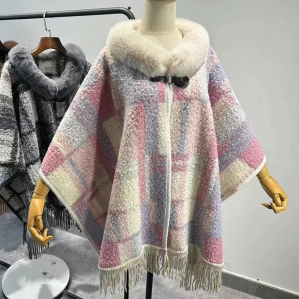 poncho pour femme à motif à carreaux