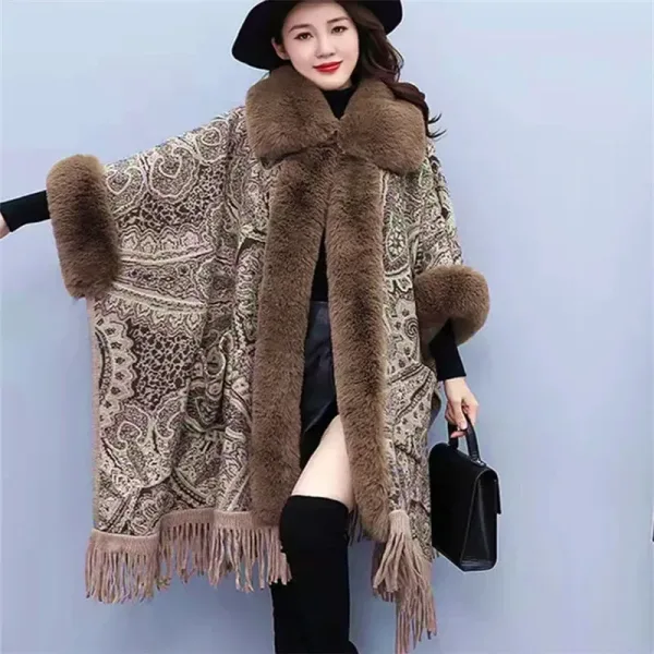 Poncho en laine pour femmes automne hiver, nouvelle couverture chaude femmes, grande fourrure, ample à franges, manteau cardigan pour femmes.