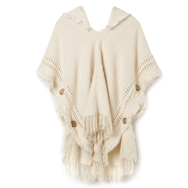 Poncho pull pour femmes, enveloppant, manteau ethnique, poncho à capuche, pull, sweater avec franges.