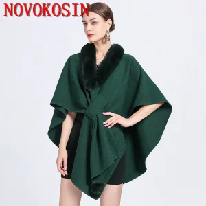 poncho luxe femmes col fourrure