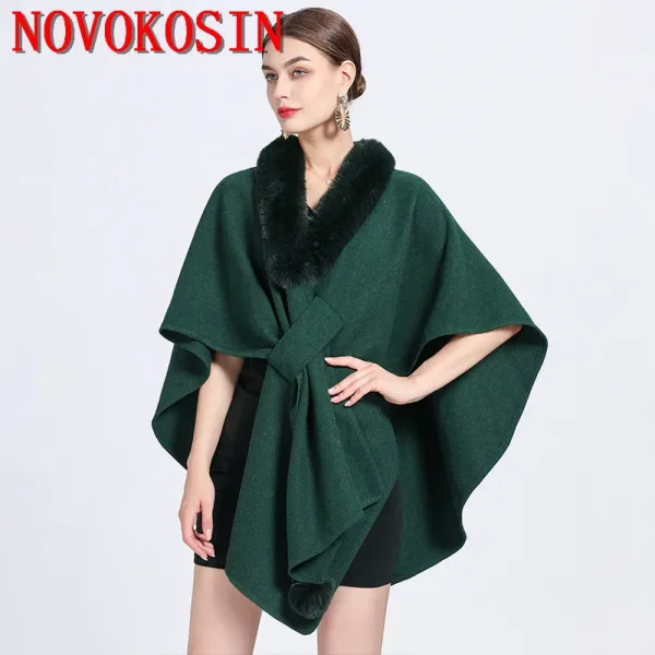 poncho luxe femmes col fourrure