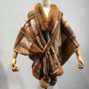 Poncho plaid pour femme hiver 2024, pull décontracté coréen, , col en V, manteau vintage à carreaux, cardigan tricoté.