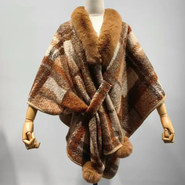 Poncho plaid pour femme hiver 2024, pull décontracté coréen, , col en V, manteau vintage à carreaux, cardigan tricoté.