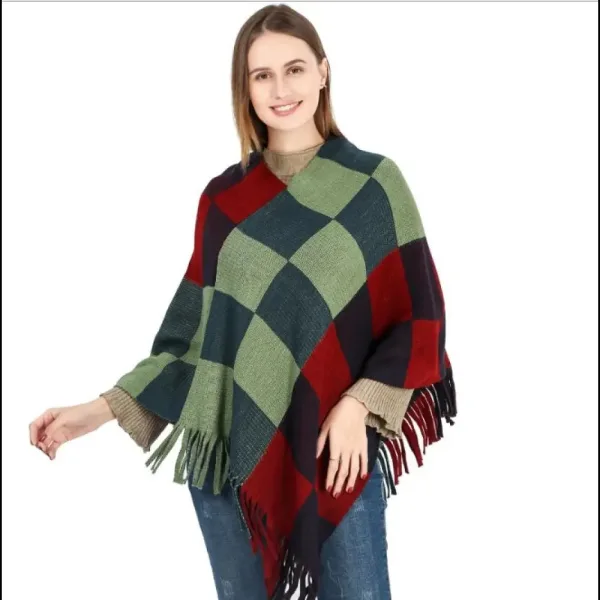 Poncho Carreaux Chaud Pour Femme