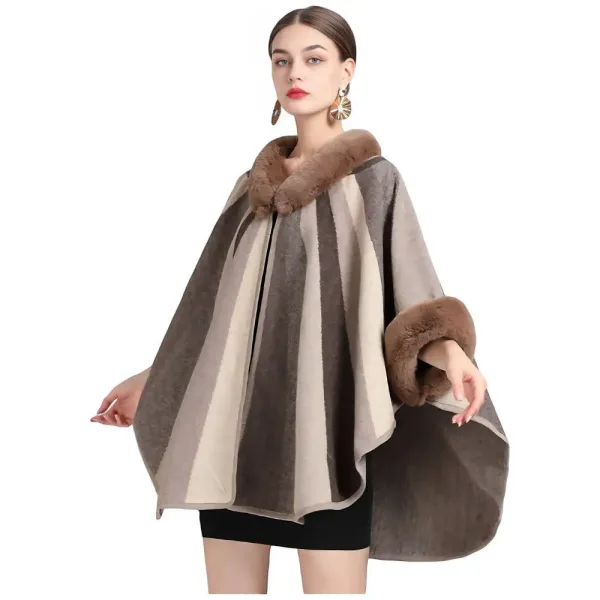 poncho élégant femme hiver fourrure