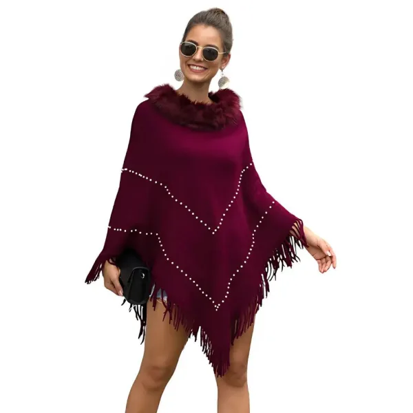 Poncho femme avec col a poil