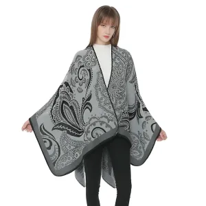 Poncho femme gris clair
