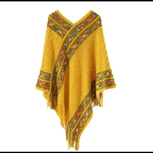 Poncho femme jaune