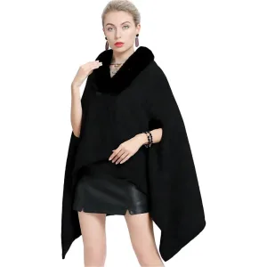 Poncho femme noir fourrure