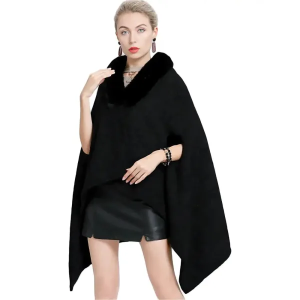 Poncho femme noir fourrure